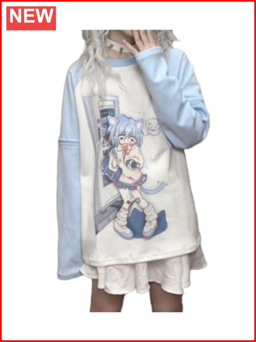 Y2K Aesthetic Kawaii Cat Girl Anime Print Long Sleeve T-Shirt Women Loose Fit